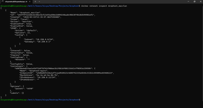 docker network inspect drophost_macvlan